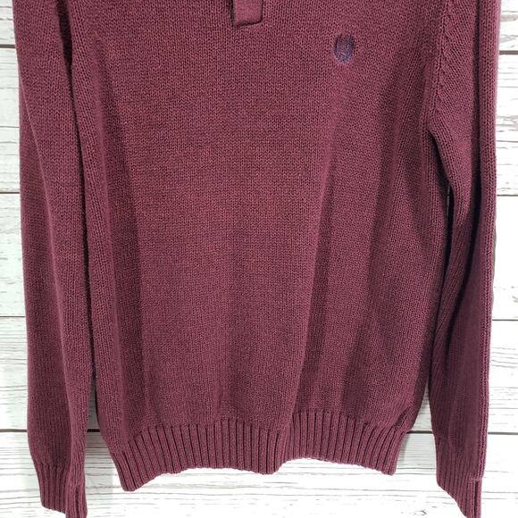 Chaps Men's Maroon Knit Elbow Patch 100%Cotton Sweater Size Medium - Picture 3 of 12